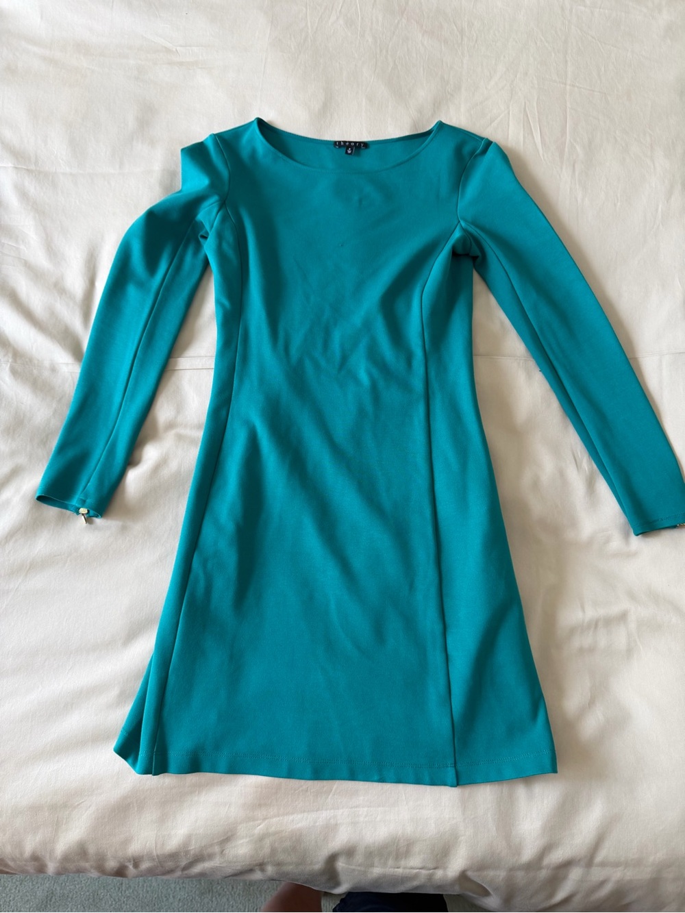 Theory Teal Long-Sleeve A-Line Dress